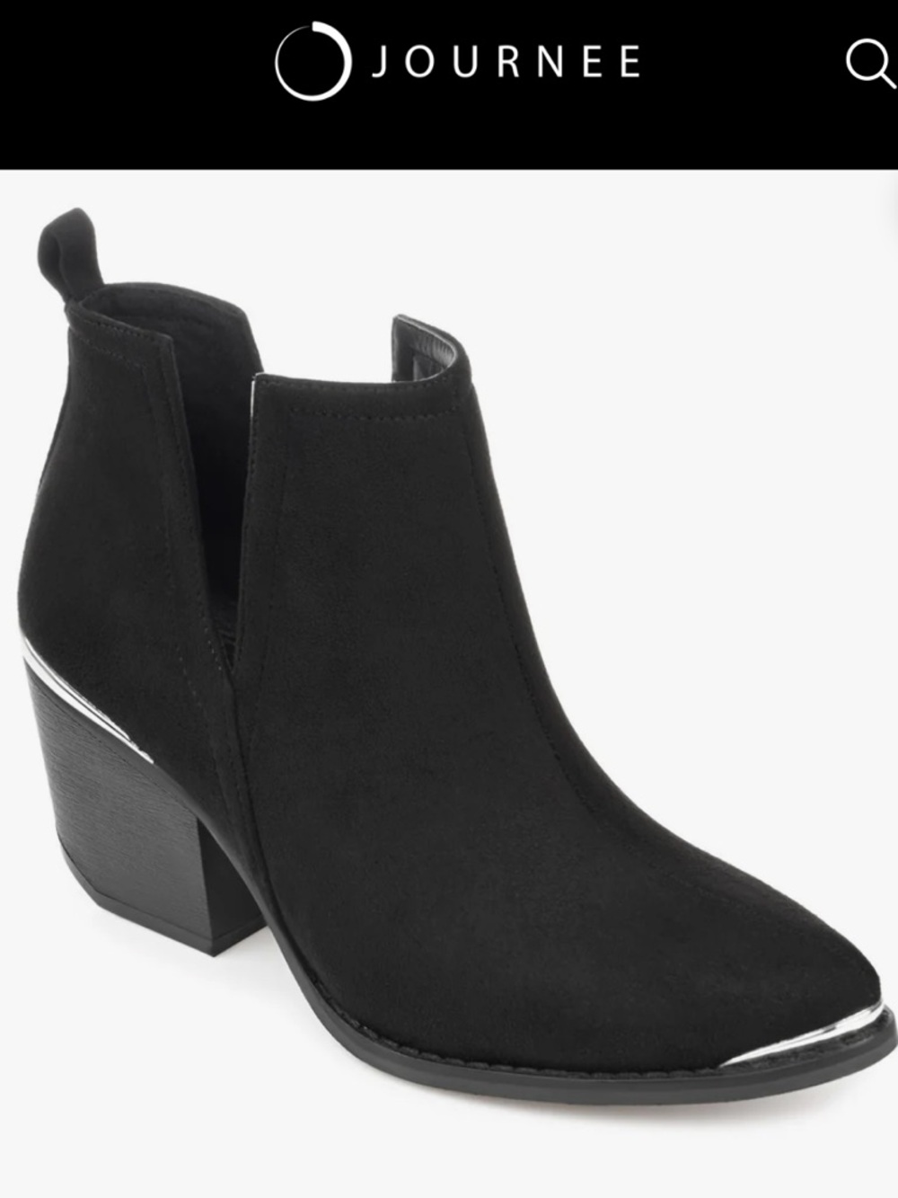 Journee Collection Black Faux Suede Cutout Ankle Boot with Silver Accents
